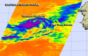 Данные спутника Aqua по температурным показателям воздушных масс урагана