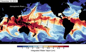 Спутниковый снимок изменения концентрации водяного пара в атмосфере