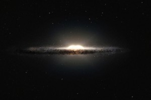 Вид на Млечный Путь со стороны. Рисунок на основе астрономических данных о строении Галактики
