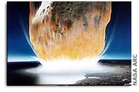 Художественное представление падения астероида на Землю