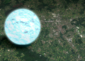 Иллюстрация сравнивает размеры пульсара с городком Ганновер (Германия), площадью 204,1 км²