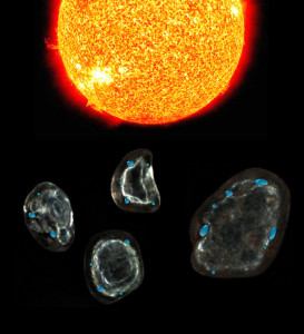 Иллюстрация образования воды на частицах межпланетной пыли посредством воздействия солнечного ветра