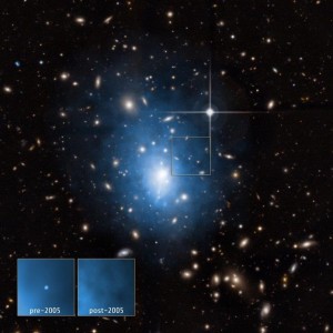Карликовая галактика находится в галактическом скоплении Abell 1795