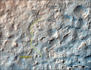 Карта маршрута марсохода «Curiosity» от песчаной дюны "Dingo Gap" к следующему пункту назначения "Kimberley"