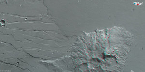 Трёхмерный снимок Daedalia Planum и кратера Mistretta