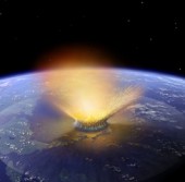 Падение астероида, который, по одной из версий, стал причиной вымирания динозавров (художественная концепция)
