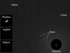 Снимок Весты и Церера, сделанный камерой Mastcam марсохода «Curiosity» 20 апреля 2014 года