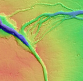 Снимок древней реки и притоков на Марсе, полученный камерой HiRISE, установленной на АМС «MRO»