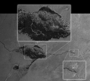 Снимок наводнения в Намибии, сделанный «Sentinel-1A» 13 апреля 2014 года