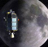 Зонд «LADEE» на фоне Луны в представлении художника
