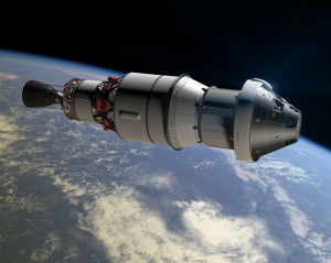 Космический корабль «Орион» во время Exploration Flight Test-1 в представлении