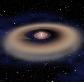 Формирование планет в протопланетном диске, окружающем молодую звезду (в представлении художника)