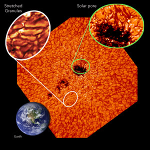 Снимки солнечной поверхности (слева) и нижней хромосферы (справа)
