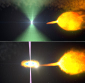 Пульсар до (вверху) и после (внизу) исчезновения «радиомаяка»