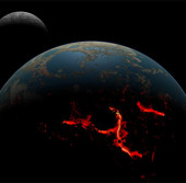 Система Земля-Луна во время Hadean Eon в представлении художника