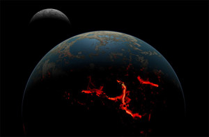 Система Земля-Луна во время Hadean Eon в представлении художника