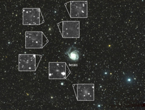 Снимок 7-ми новых карликовых галактик, окружающий Галактику Вертушка